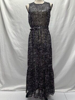 Sheer Black/Gray Tiered Maxi Dress By Simply Vera Small Belt Keyhole